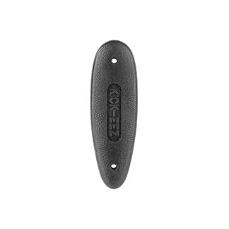 Black oval plastic mounting clip with the embossed label 'KICK-EZ' and two small holes at its ends.