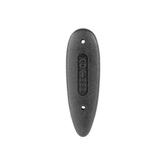 Oval black plastic tag with two holes at top and bottom for lanyard or cord attachment, with a raised center logo text