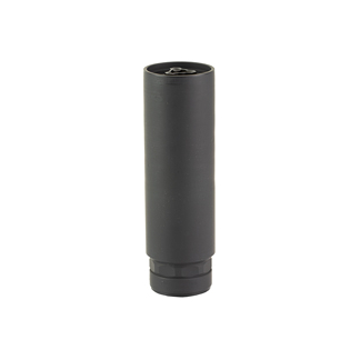 Black cylindrical portable speaker with a round control on top, standing upright.