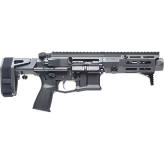 AR-15 style semi-automatic rifle with adjustable stock and Picatinny rails.