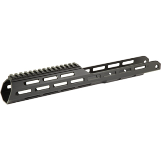 Long black rifle handguard with top Picatinny rail and side M-LOK slots, a modular firearm accessory