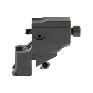 Black rail-mount accessory with clamp and screw for attaching to a rail system, shown in close-up.
