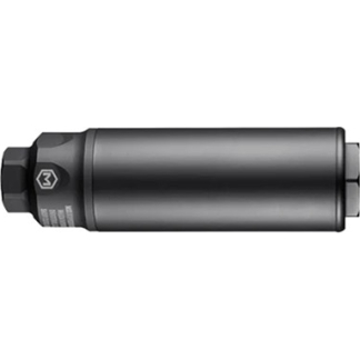 Compact gray pneumatic cylinder with end fittings and a hex cap on the left, featuring a small badge with the number 3 on its side.