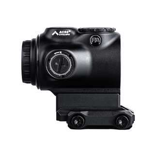 Black reflex/red dot sight mounted on a Picatinny rail with visible adjustment dial