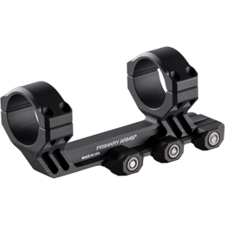 Two-piece black rifle scope mount with two rings, used to attach a scope to a rifle (Primary Arms)