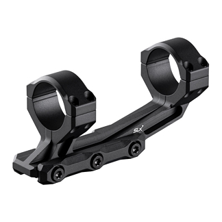 Black two-ring rifle scope mount with base rails and screws for securing a scope