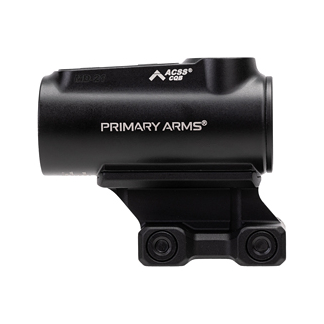 Black compact red-dot sight with a two-bolt mount labeled Primary Arms, intended for firearm aiming.