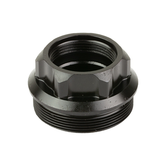Plastic hose adapter with both male and female threads and a knurled center grip suitable for hand tightening