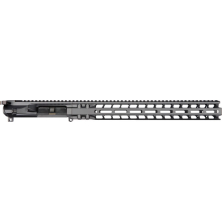 Black aftermarket rifle handguard with top Picatinny rail and multiple M-LOK slots across the sides.