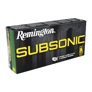 Remington Subsonic ammunition box with black packaging and yellow Subsonic lettering.
