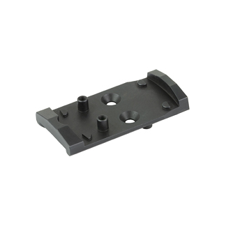 Dark gray rectangular mounting plate with two vertical pegs and three holes for fasteners.