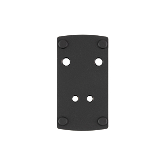 Black rectangular mounting plate with four corner pads and multiple screw holes for mounting