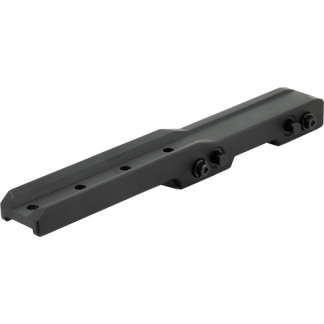 Dark gray metal Picatinny-style mounting rail with multiple holes and screws for attaching optics or accessories