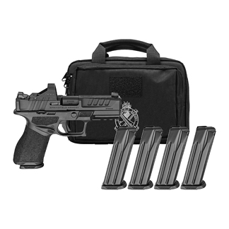 Semi-automatic pistol with four magazines and a black tactical carrying case.