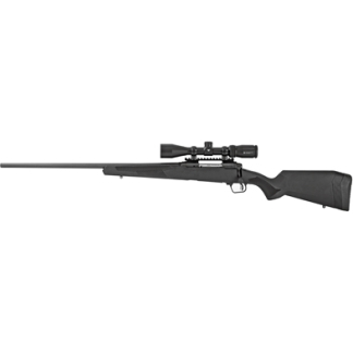 Bolt-action sniper rifle with a long barrel, black synthetic stock, and a mounted scope.