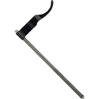 Curved-handled tool with a long, threaded flexible shaft, resembling a screw extractor or flexible drill bit designed to reach tight spaces.