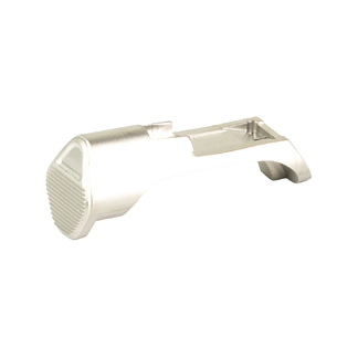 Metal handheld tool with a knurled circular grip on the left and a curved hooked end on the right.