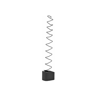 Coiled metal spring attached to a small black base, standing upright.