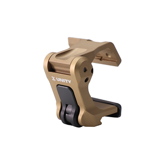 Gold-colored clamp-style accessory with black gripping pad and Unity logo, likely a mounting or securing component.