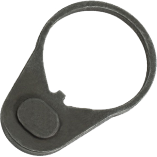 Circular metal locking ring with a small oval button at the base.