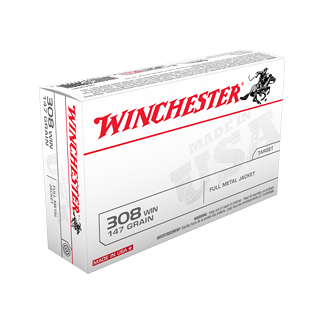 Winchester .308 Winchester ammunition box, 147 grain full metal jacket (FMJ).