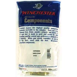 Blue-and-white Winchester bag labeled 'Metallic Components' for reloading ammunition.