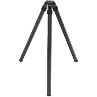 Carbon fiber tripod with three extendable legs spread apart and a compact head on top, photographed against a white background.