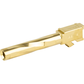 Gold-plated key-shaped object with a twisted shaft and rectangular toothed head.