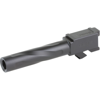 Rifle muzzle device with a spiral-fluted body, shown from the side as a detachable attachment (muzzle brake/suppressor).