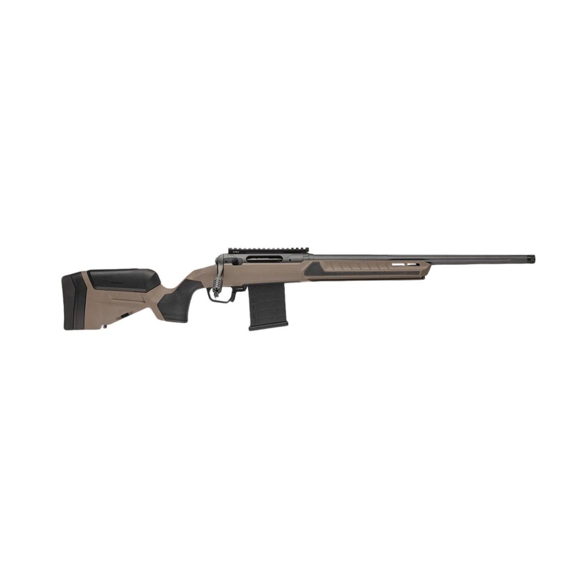 https3A2F2Fmediachattanoogashootingcom2Fimages2Fproduct2FBV326732F110-core-tactical-right2520252812529 | ATFirearms Tan and black precision rifle shown in profile with a long barrel on a white background, featuring a tan stock and black grip/magazine.