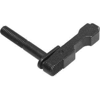 Black adjustable clamp with a threaded tightening bolt and serrated jaws for gripping.