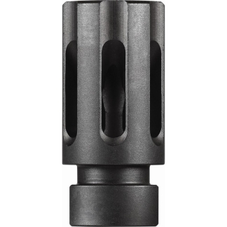 Close-up of a black metal tool part with vertical slots and a cylindrical base.