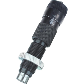 Close-up of a black handheld microphone with a knurled grip and screw-in collar, positioned diagonally.