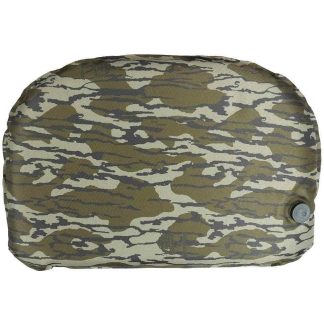 Camouflage-patterned fabric pouch with a round snap button on the side, a small zippered storage bag or case.