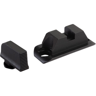 Pair of black rail-mounted iron sights (front and rear) for firearms/airsoft, designed to flip up from a base.