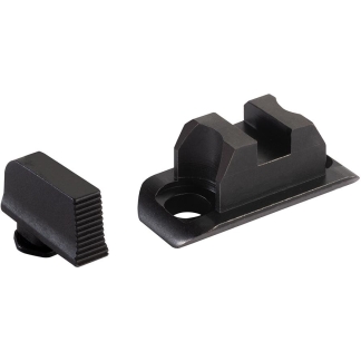 Two-piece black plastic mounting accessory: a base with a circular hole and a curved clamp, plus a separate ribbed clamp piece