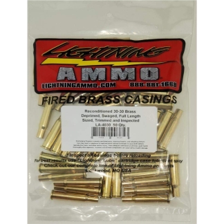 Bag of fired brass cartridge casings in a Lightning Ammo labeled package (reloading components)