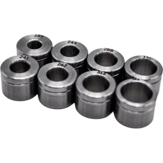 Set of small metal bushings with hollow centers and numbered tops (sizes 189, 241, 262, 244, 288, 315, 330)