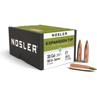Nosler E-Tip Lead-Free Hunting Rifle Bullets .30 cal .308 180 gr SPTZ E-TIP 50/ct