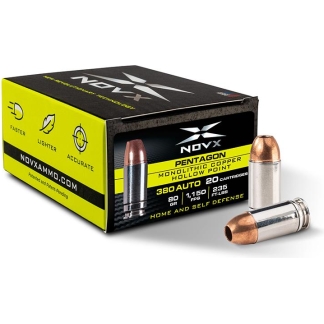 NovX Pentagon Handgun Ammunition 380 Auto 80gr CHP 1150 fps 20/ct