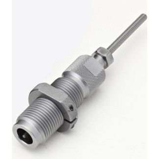 Precision metal connector with knurled center, two threaded ends, and a long threaded stud used in machining setups