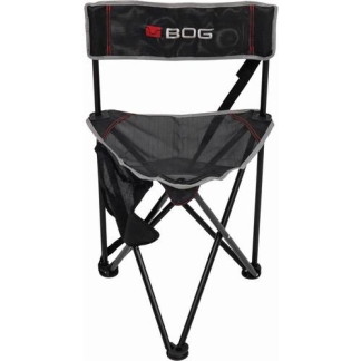 BOG foldable camping chair with gray seat, backrest, and black metal legs.