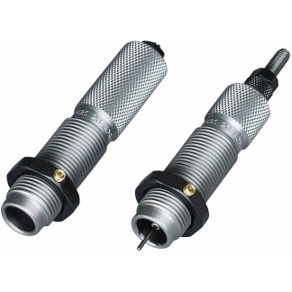 Pair of metal precision connectors with knurled grips and screw-threaded bases, one male pin and one female socket for coaxial connection