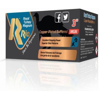 Box of Rio Royal Turkey Magnum copper‑plated buffered shotgun shells, 3" with brand logo and turkey silhouette