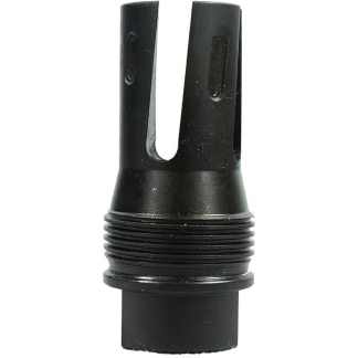 Black plastic threaded nozzle/adapter with two vertical prongs and slotted gaps at the top.