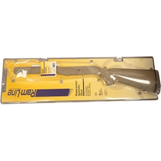 Brown rifle stock in yellow Ram-Line packaging inside a plastic blister