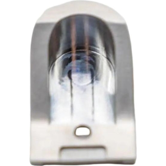 Chrome wall-mounted light fixture with a curved glass cover (sconce)