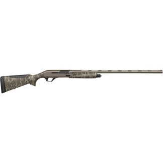 Bolt-action hunting rifle with a camouflage-pattern stock and a long, slender barrel.