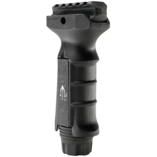 Black tactical vertical foregrip with a Picatinny rail, used as a firearm accessory
