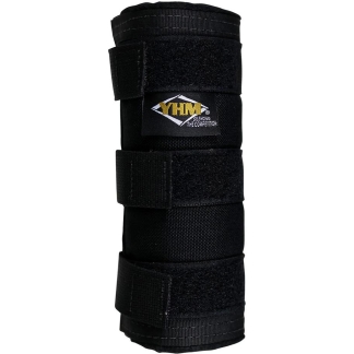 Black knee brace with multiple Velcro straps and a YHM logo. Protective support for the knee.